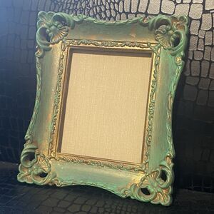 Vintage 3x4 gold picture frame with teal Antique brushing